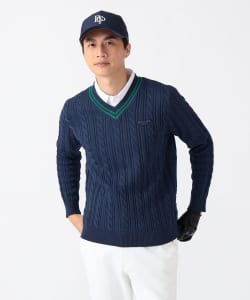 【+15%ポイントUP】PURPLE LABEL / ケーブル編 チルデン Vネック セーター