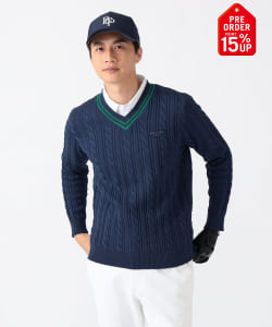 【+15%ポイントUP】PURPLE LABEL / ケーブル編 チルデン Vネック セーター