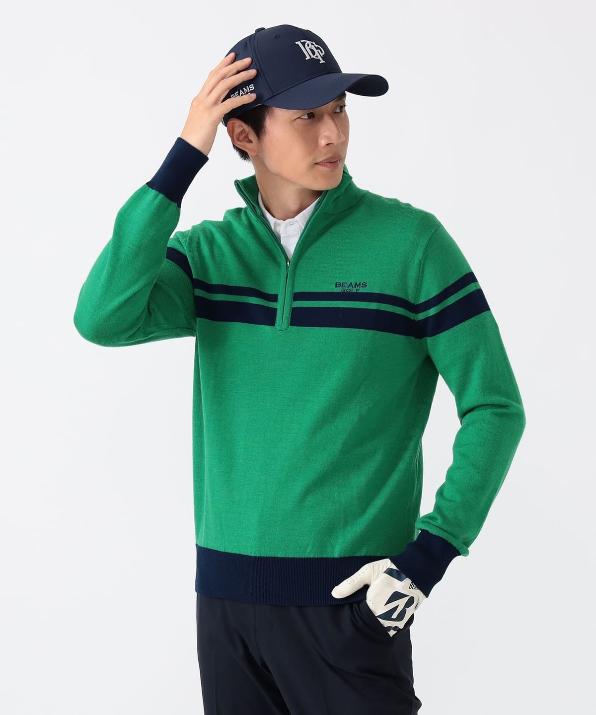 PURPLE LABEL / ハーフジップ ボーダー ニット トップス MEN GREEN XL PURPLE LABEL / ハーフジップ ボーダー ニット トップス MEN GREEN XL