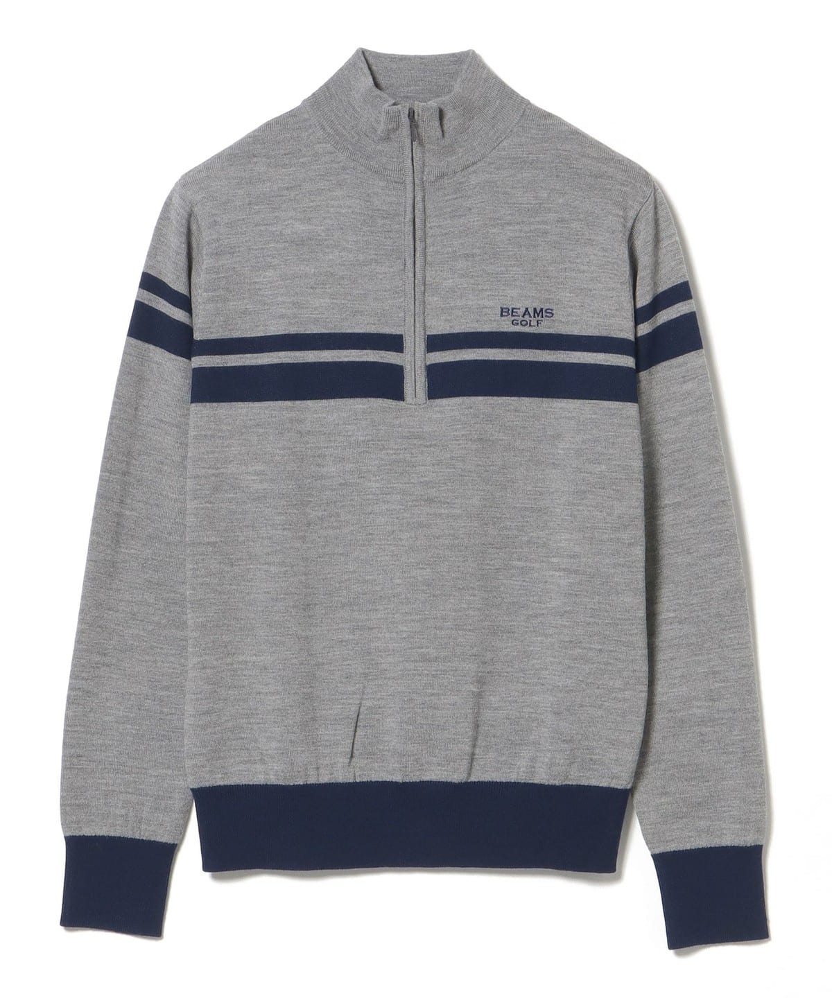BEAMS GOLF紫色标签 / 半拉链条纹针织衫（上衣，BEAMS GOLF）可BEAMS