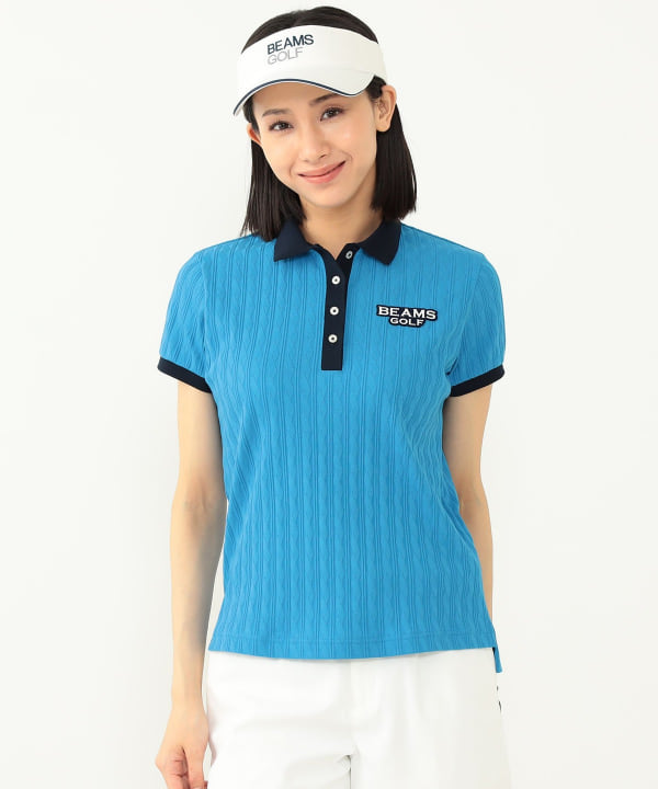 BEAMS GOLF PURPLE LABEL 麻調キャップスリーブポロシャツ