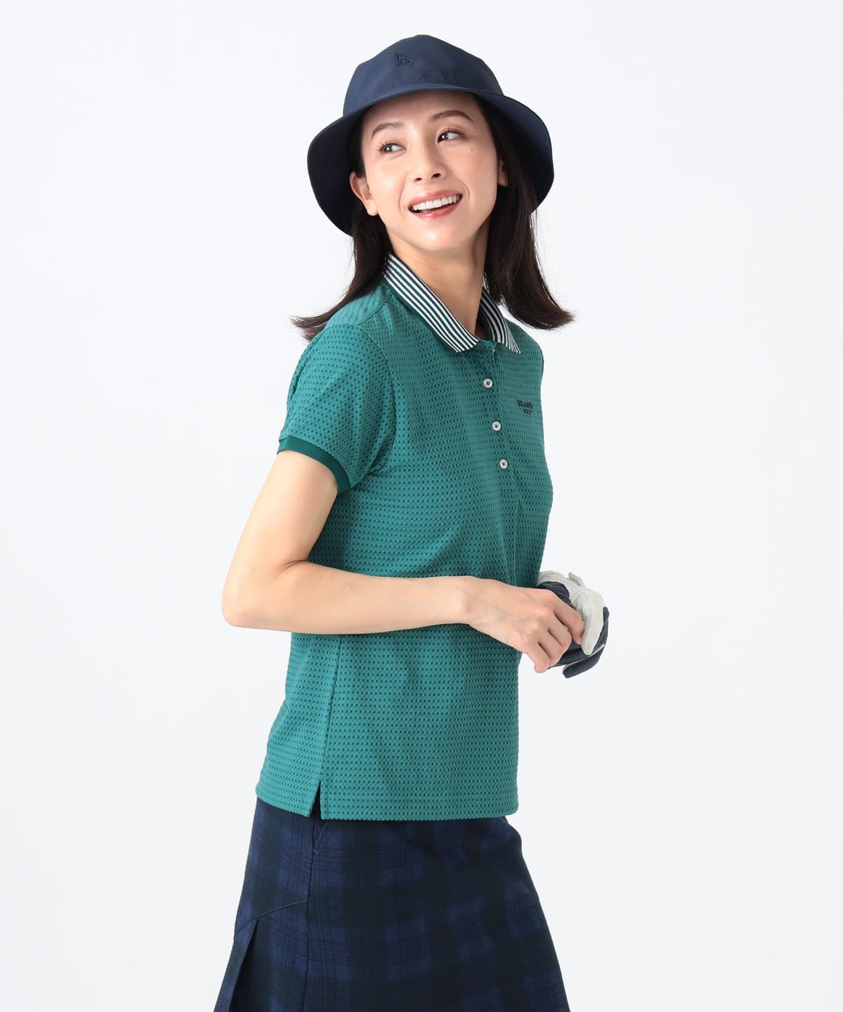 PURPLE LABEL / 襟裏ロゴ 格子柄 ポロシャツ シャツ・ブラウス WOMEN GREEN M PURPLE LABEL / 襟裏ロゴ 格子柄 ポロシャツ シャツ・ブラウス WOMEN GREEN M