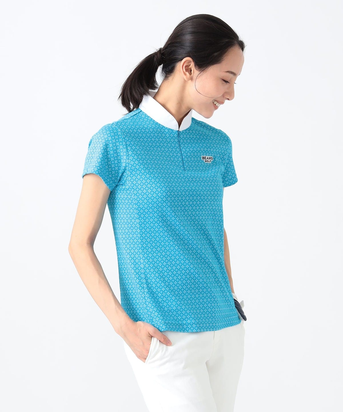 PURPLE LABEL / 小紋柄 ジャカード スタンドカラー シャツ Tシャツ・カットソー WOMEN BLUE S PURPLE LABEL / 小紋柄 ジャカード スタンドカラー シャツ Tシャツ・カットソー WOMEN BLUE S