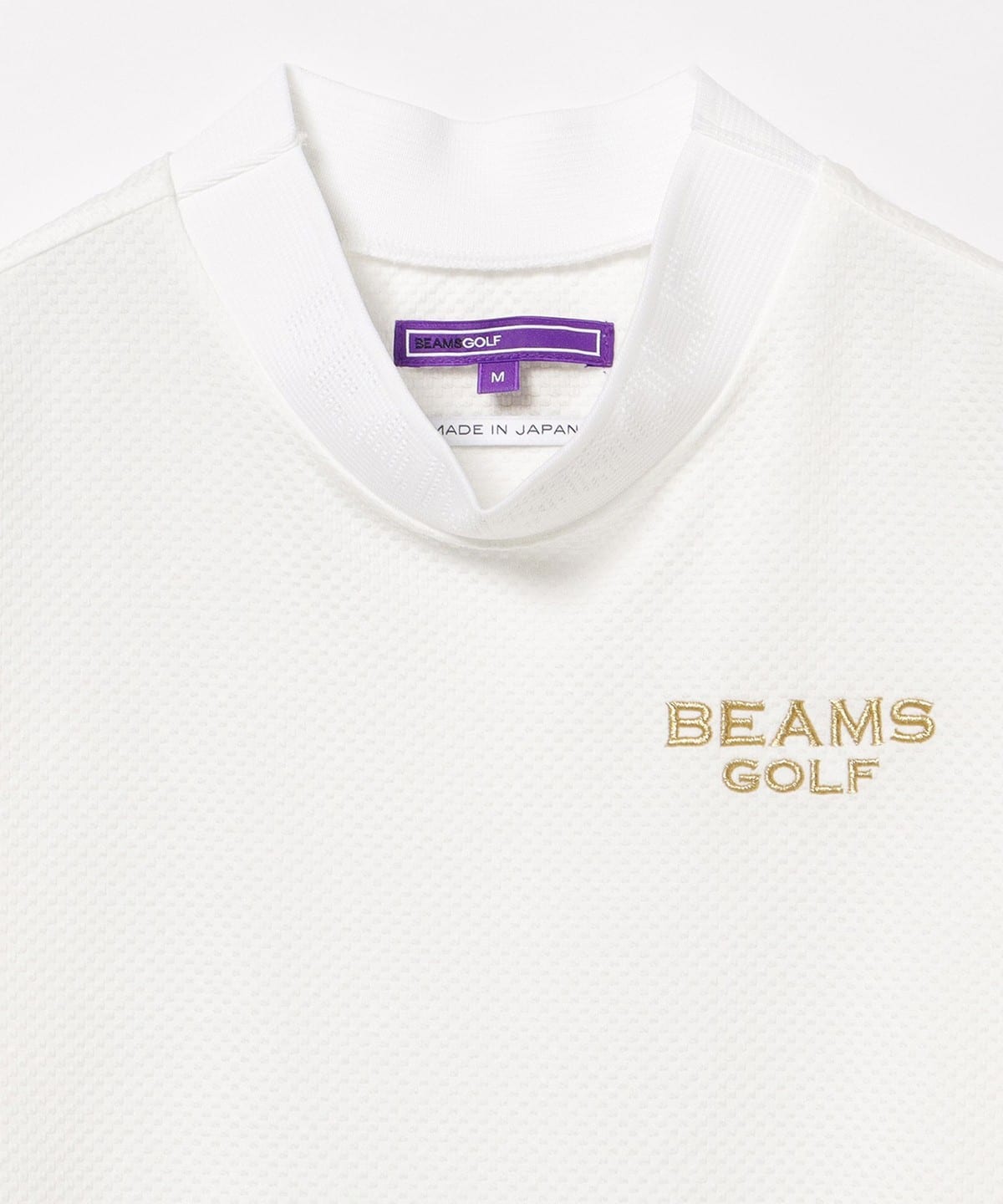 【ビームスゴルフパープルレーベル】ブロックサッカー モックネックシャツ/美品/白 BEAMS GOLF（ビームス ゴルフ）PURPLE LABEL / ブロックサッカー
