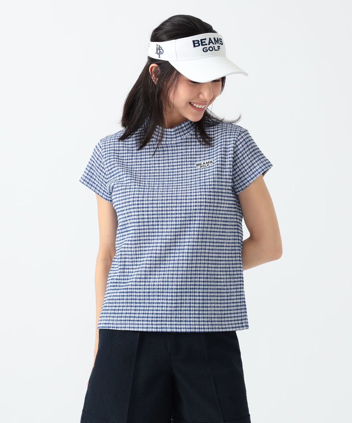 PURPLE LABEL / ギンガム フルーゼ 半袖 モックネック シャツ Tシャツ・カットソー WOMEN BLUE M PURPLE LABEL / ギンガム フルーゼ 半袖 モックネック シャツ Tシャツ・カットソー WOMEN BLUE M