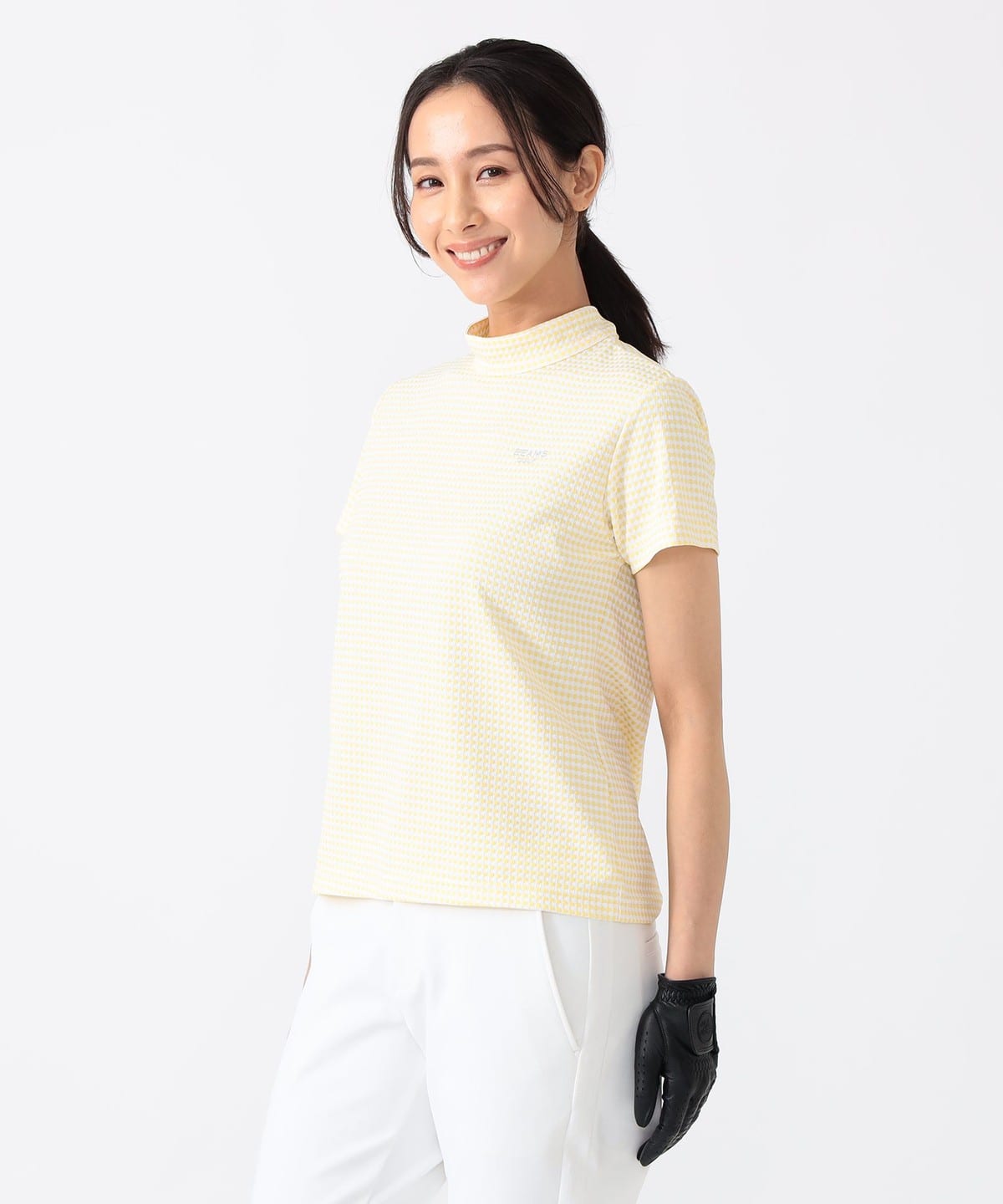 PURPLE LABEL / チェックジャカード リボン モックネック Tシャツ・カットソー WOMEN YELLOW S PURPLE LABEL / チェックジャカード リボン モックネック Tシャツ・カットソー WOMEN YELLOW S