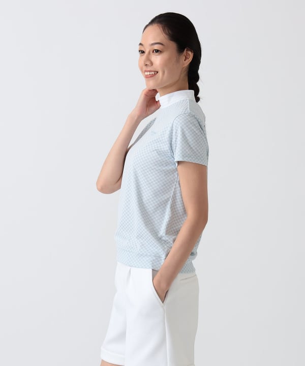 〈WOMEN〉PURPLE LABEL / スフィダンテ バイアスチェック モックネックシャツ Model：H172 B75 W58 H84　Size：M