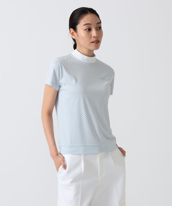〈WOMEN〉PURPLE LABEL / スフィダンテ バイアスチェック モックネックシャツ Model：H172 B75 W58 H84　Size：M