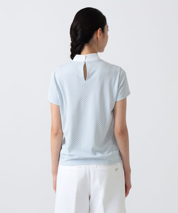 〈WOMEN〉PURPLE LABEL / スフィダンテ バイアスチェック モックネックシャツ Model：H172 B75 W58 H84　Size：M