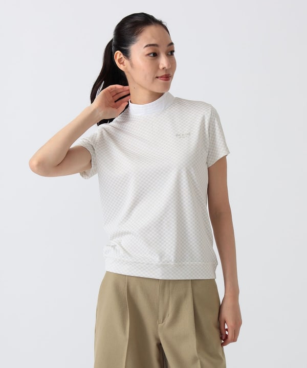 〈WOMEN〉PURPLE LABEL / スフィダンテ バイアスチェック モックネックシャツ Model：H172 B75 W58 H84　Size：M