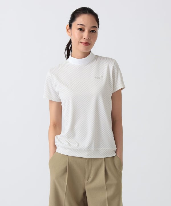 〈WOMEN〉PURPLE LABEL / スフィダンテ バイアスチェック モックネックシャツ Model：H172 B75 W58 H84　Size：M