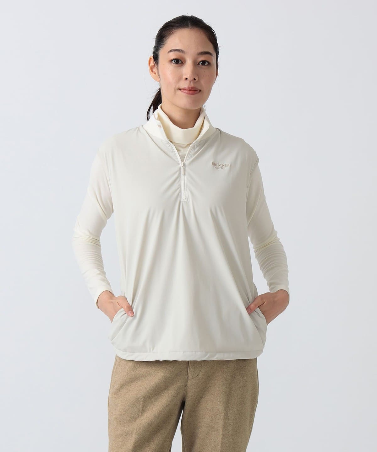 BEAMS GOLF　ホワイト ハーフジップポロシャツ BEAMS GOLF（ビームス ゴルフ）PURPLE LABEL / 撥水 ストレッチ ハーフ