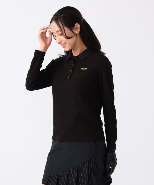 ビームスゴルフ パープルレーベル 切替 ポロシャツ ブルー ストライプ Sサイズ ビームスゴルフ パープルレーベル 切替 ポロシャツ ブルー