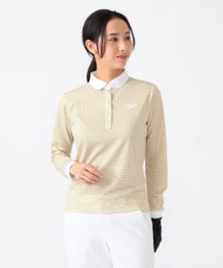 【+15%ポイントUP】PURPLE LABEL / 変形ドット柄 丸襟 ロングスリーブ ポロシャツ【DRY・UV・STRETCH】
