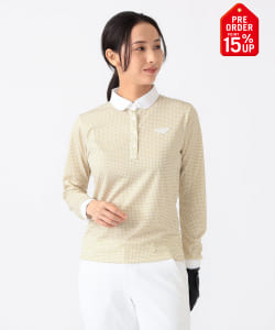 【+15%ポイントUP】PURPLE LABEL / 変形ドット柄 丸襟 ロングスリーブ ポロシャツ【DRY・UV・STRETCH】