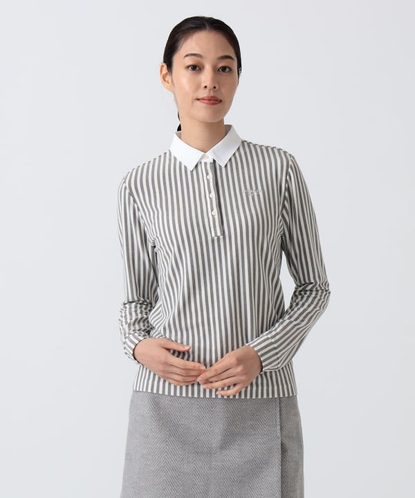 PURPLE LABEL / 起毛 ストライプ クレリック ポロシャツ Model：H172 B75 W58 H84　Size：M