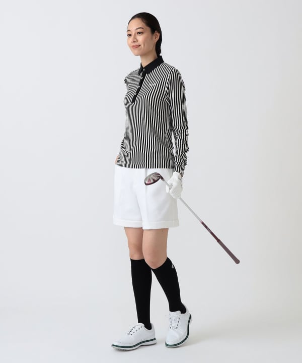 PURPLE LABEL / 起毛 ストライプ クレリック ポロシャツ Model：H172 B75 W58 H84　Size：M