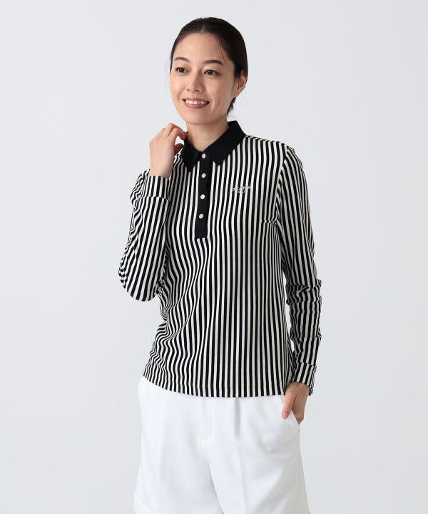 PURPLE LABEL / 起毛 ストライプ クレリック ポロシャツ Model：H172 B75 W58 H84　Size：M