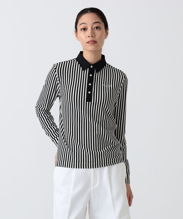 PURPLE LABEL / 起毛 ストライプ クレリック ポロシャツ Model：H172 B75 W58 H84　Size：M