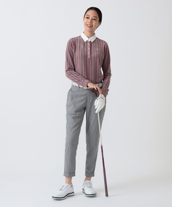 PURPLE LABEL / 起毛 ストライプ クレリック ポロシャツ