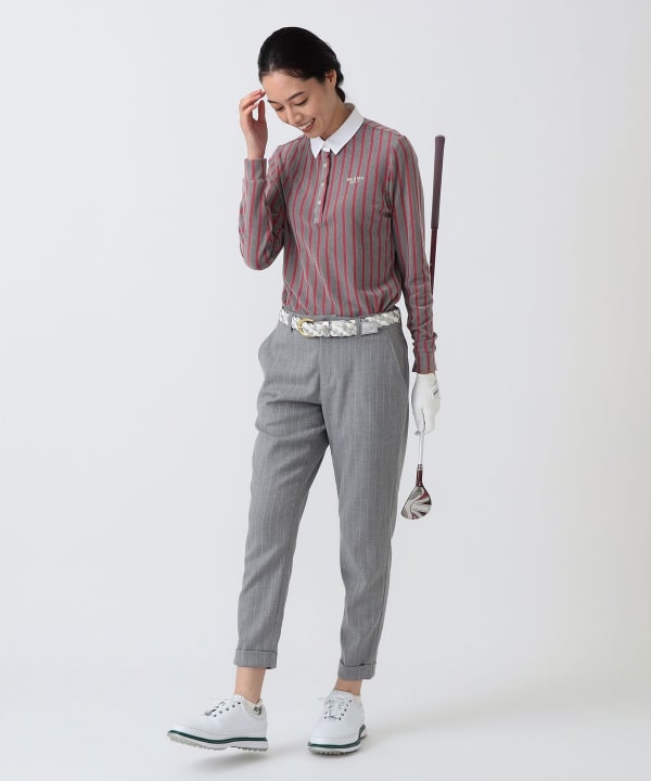 PURPLE LABEL / 起毛 ストライプ クレリック ポロシャツ