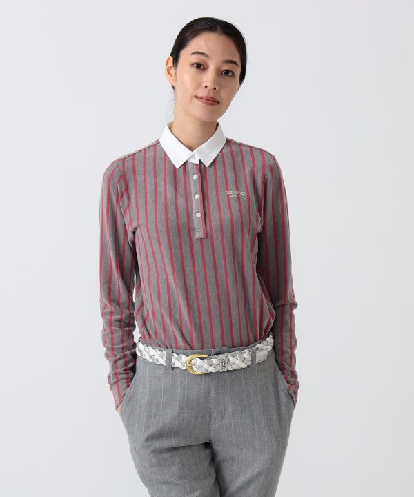 PURPLE LABEL / 起毛 ストライプ クレリック ポロシャツ Model：H172 B75 W58 H84　Size：M