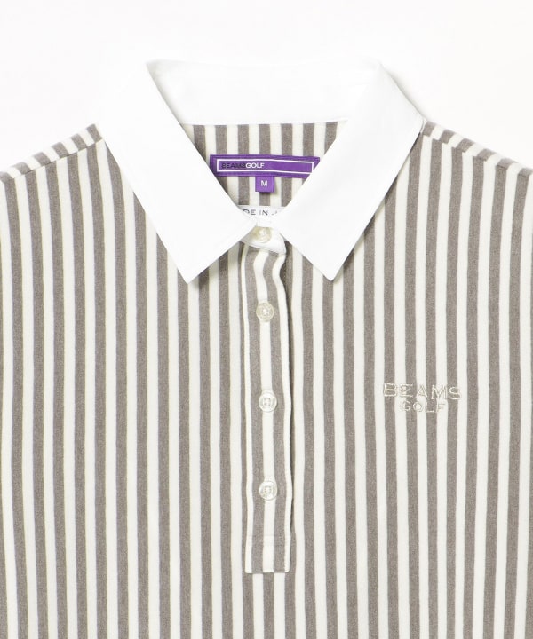PURPLE LABEL / 起毛 ストライプ クレリック ポロシャツ
