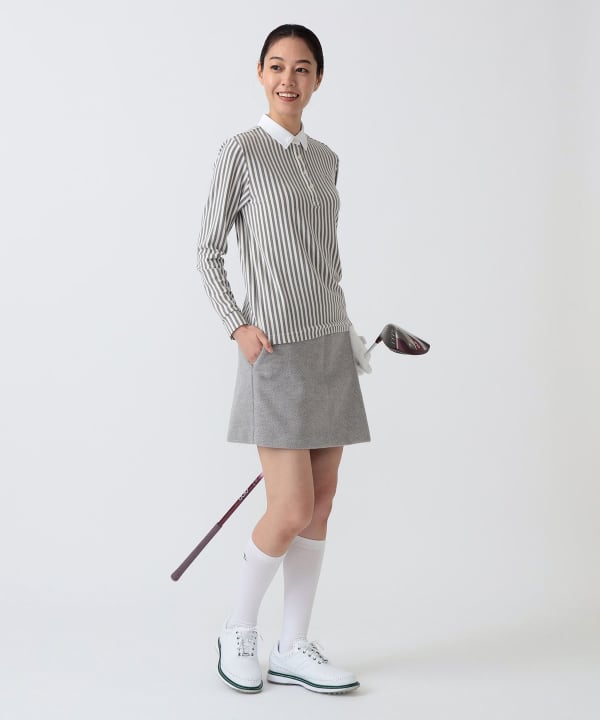 PURPLE LABEL / 起毛 ストライプ クレリック ポロシャツ Model：H172 B75 W58 H84　Size：M