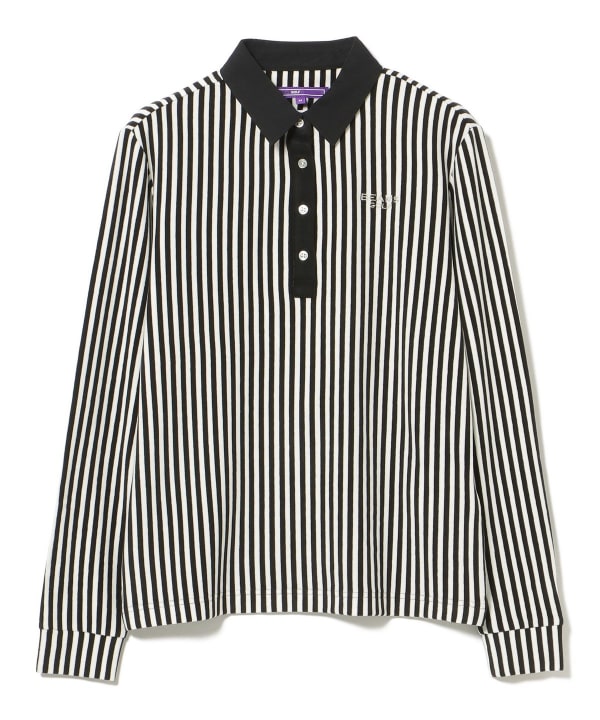 PURPLE LABEL / 起毛 ストライプ クレリック ポロシャツ