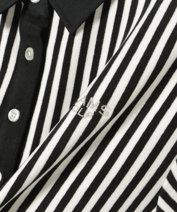 PURPLE LABEL / 起毛 ストライプ クレリック ポロシャツ
