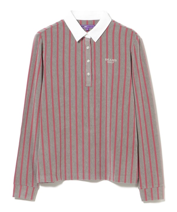 PURPLE LABEL / 起毛 ストライプ クレリック ポロシャツ