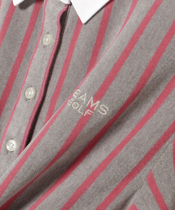 PURPLE LABEL / 起毛 ストライプ クレリック ポロシャツ