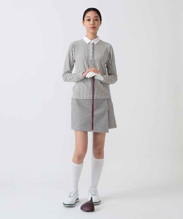 PURPLE LABEL / 起毛 ストライプ クレリック ポロシャツ Model：H172 B75 W58 H84　Size：M