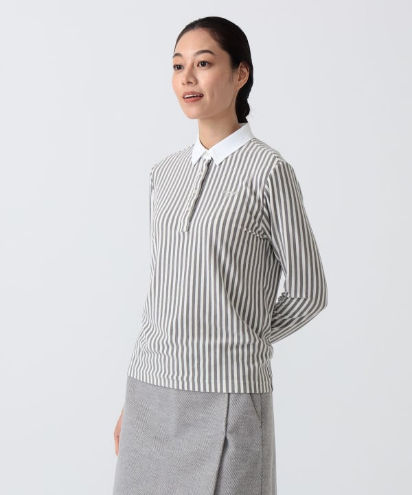 PURPLE LABEL / 起毛 ストライプ クレリック ポロシャツ Model：H172 B75 W58 H84　Size：M