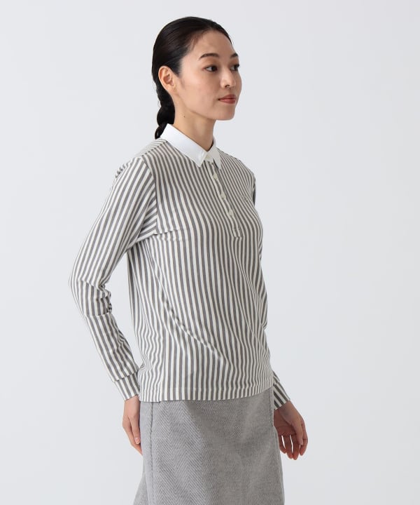 PURPLE LABEL / 起毛 ストライプ クレリック ポロシャツ Model：H172 B75 W58 H84　Size：M