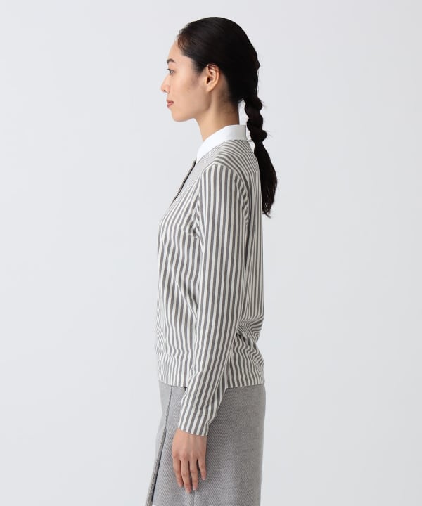 PURPLE LABEL / 起毛 ストライプ クレリック ポロシャツ Model：H172 B75 W58 H84　Size：M