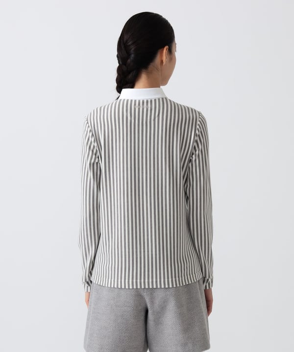 PURPLE LABEL / 起毛 ストライプ クレリック ポロシャツ Model：H172 B75 W58 H84　Size：M