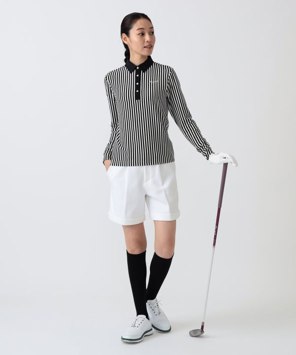 PURPLE LABEL / 起毛 ストライプ クレリック ポロシャツ Model：H172 B75 W58 H84　Size：M