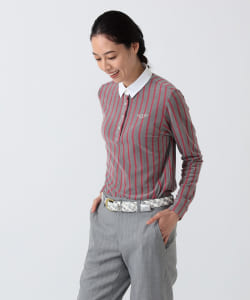 PURPLE LABEL / 起毛 ストライプ クレリック ポロシャツ