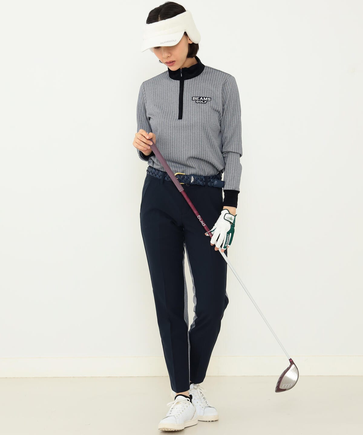 BEAMS GOLF PURPLE LABEL / ヘリンボーン ハーフジップ ロングスリーブ-