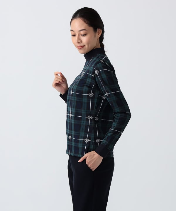 PURPLE LABEL / エンブレムチェック モックネック ロングスリーブ シャツ（吸水速乾） Model：H172 B75 W58 H84　Size：M