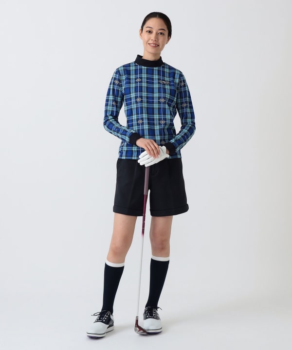 PURPLE LABEL / エンブレムチェック モックネック ロングスリーブ シャツ（吸水速乾） Model：H172 B75 W58 H84　Size：M