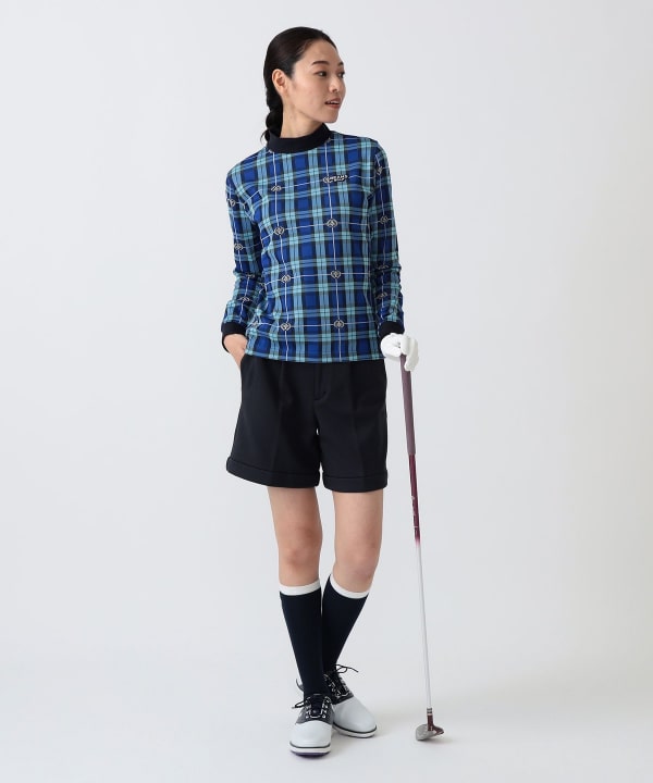 PURPLE LABEL / エンブレムチェック モックネック ロングスリーブ シャツ（吸水速乾） Model：H172 B75 W58 H84　Size：M