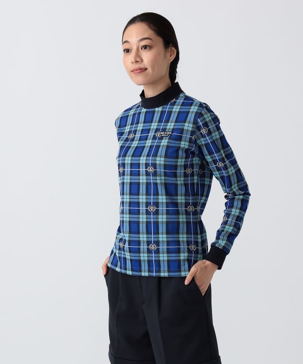 PURPLE LABEL / エンブレムチェック モックネック ロングスリーブ シャツ（吸水速乾） Model：H172 B75 W58 H84　Size：M