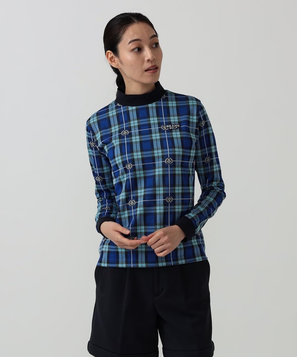 PURPLE LABEL / エンブレムチェック モックネック ロングスリーブ シャツ（吸水速乾） Model：H172 B75 W58 H84　Size：M
