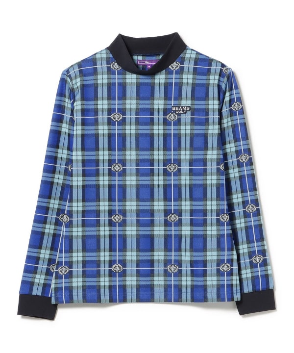 PURPLE LABEL / エンブレムチェック モックネック ロングスリーブ シャツ（吸水速乾）