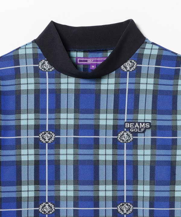 PURPLE LABEL / エンブレムチェック モックネック ロングスリーブ シャツ（吸水速乾）
