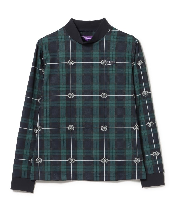 PURPLE LABEL / エンブレムチェック モックネック ロングスリーブ シャツ（吸水速乾）