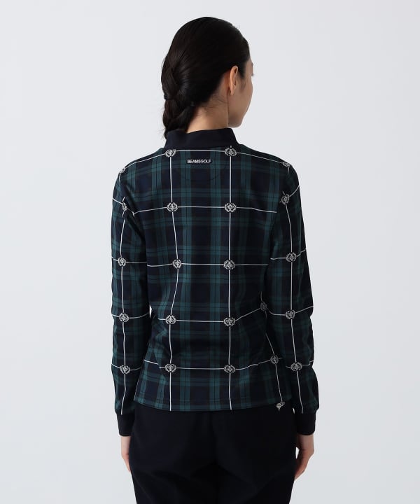 PURPLE LABEL / エンブレムチェック モックネック ロングスリーブ シャツ（吸水速乾） Model：H172 B75 W58 H84　Size：M