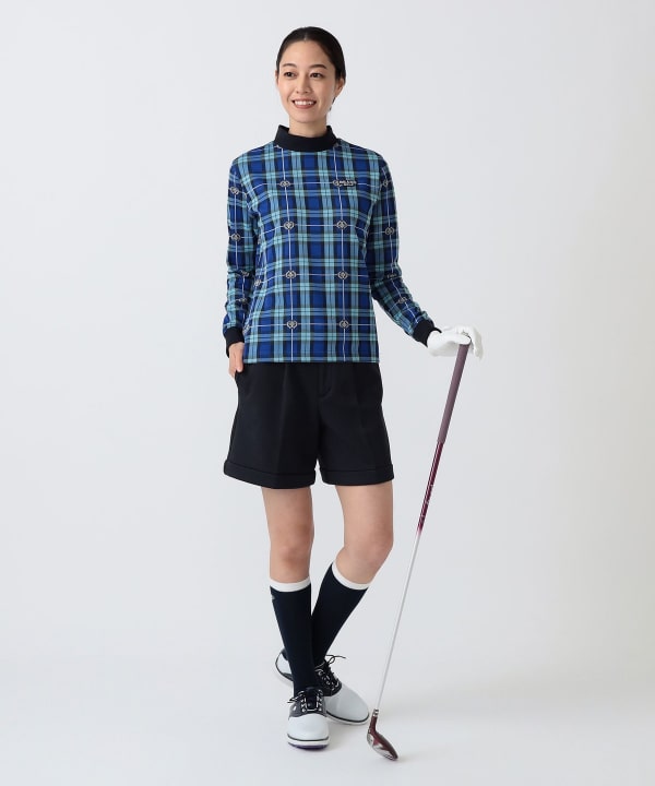 PURPLE LABEL / エンブレムチェック モックネック ロングスリーブ シャツ（吸水速乾） Model：H172 B75 W58 H84　Size：M